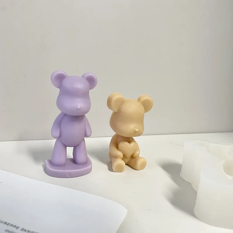 3D Cute Bear Candle Silicone Mould Handmade Geometric Aroma Candle Plaster DIY Violent Bear Cake Chocolate Mould Craft Gift