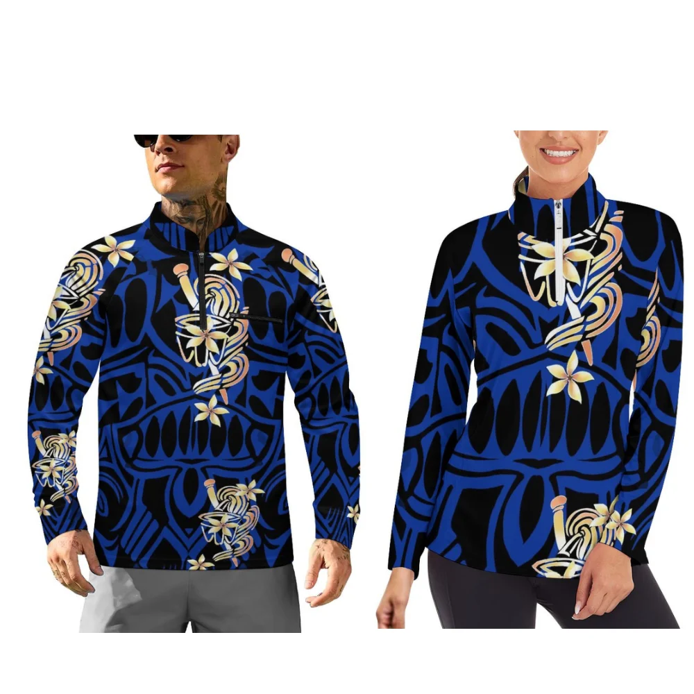 

Новая настраиваемая спортивная одежда с длинными рукавами, застежкой-молнией на шее и полинезийским цветочным принтом для спортивных пар