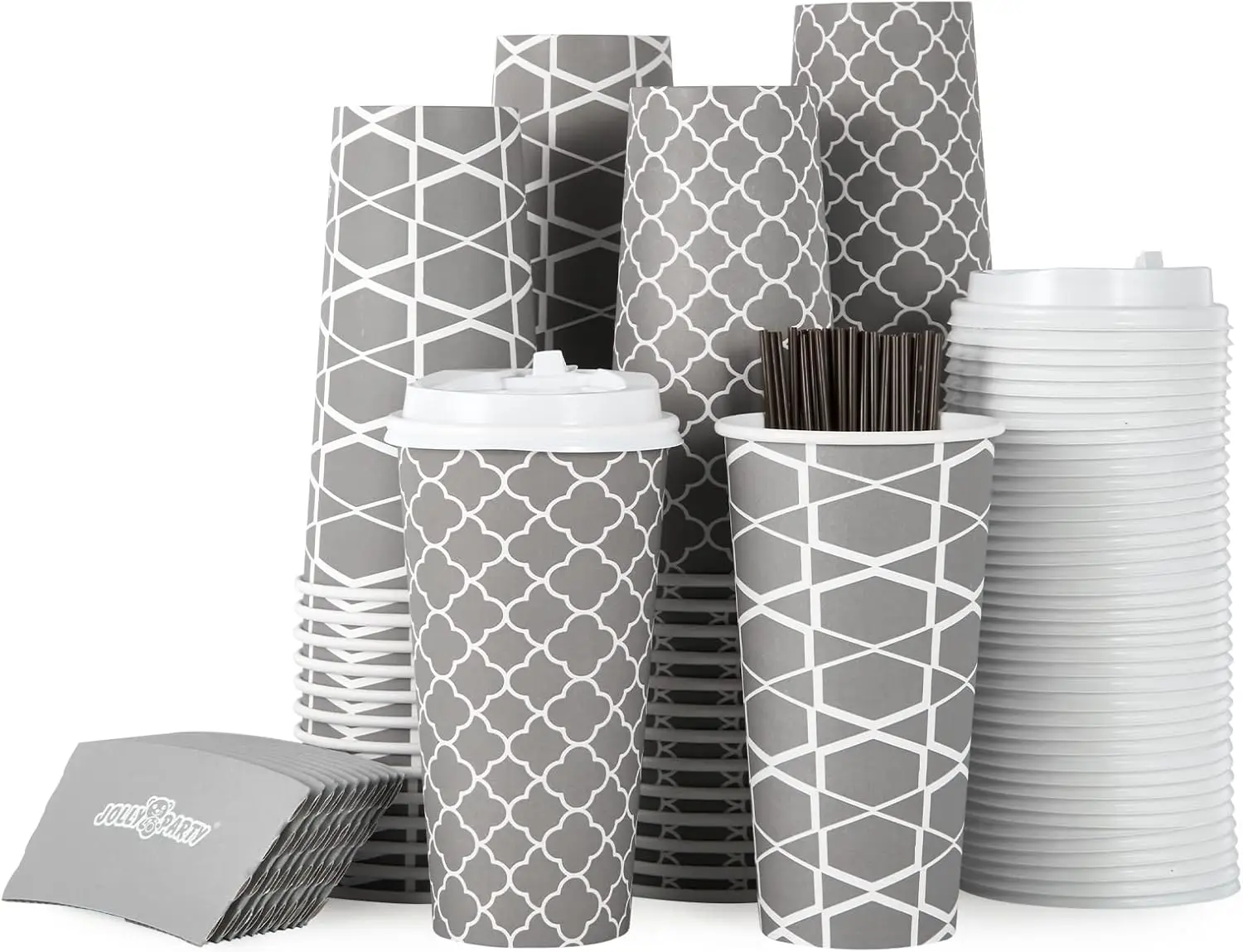 

[100 Sets] 20 oz Paper Coffee Cups, Disposable Coffee Cups with Lids,Sleeves and Straws, Hot Cold