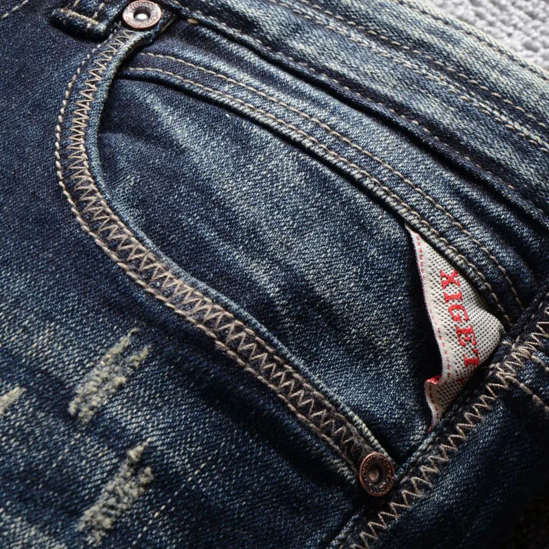 Italian Style Fashion Men Jeans Retro Black Blue Stretch Slim Fit Ripped Jeans Men Vintage Designer Casual Denim Pants Hombre