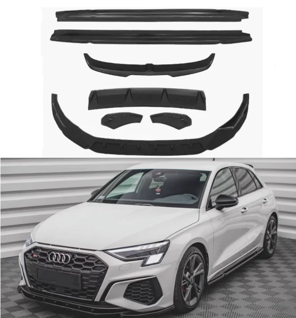 For Audi A3 S3 Hatchback 2021-2024 ABS Samurai Black Bumper Front Lip Rear Trunk Diffuser Side Skirt Roof Spoiler Body Kit