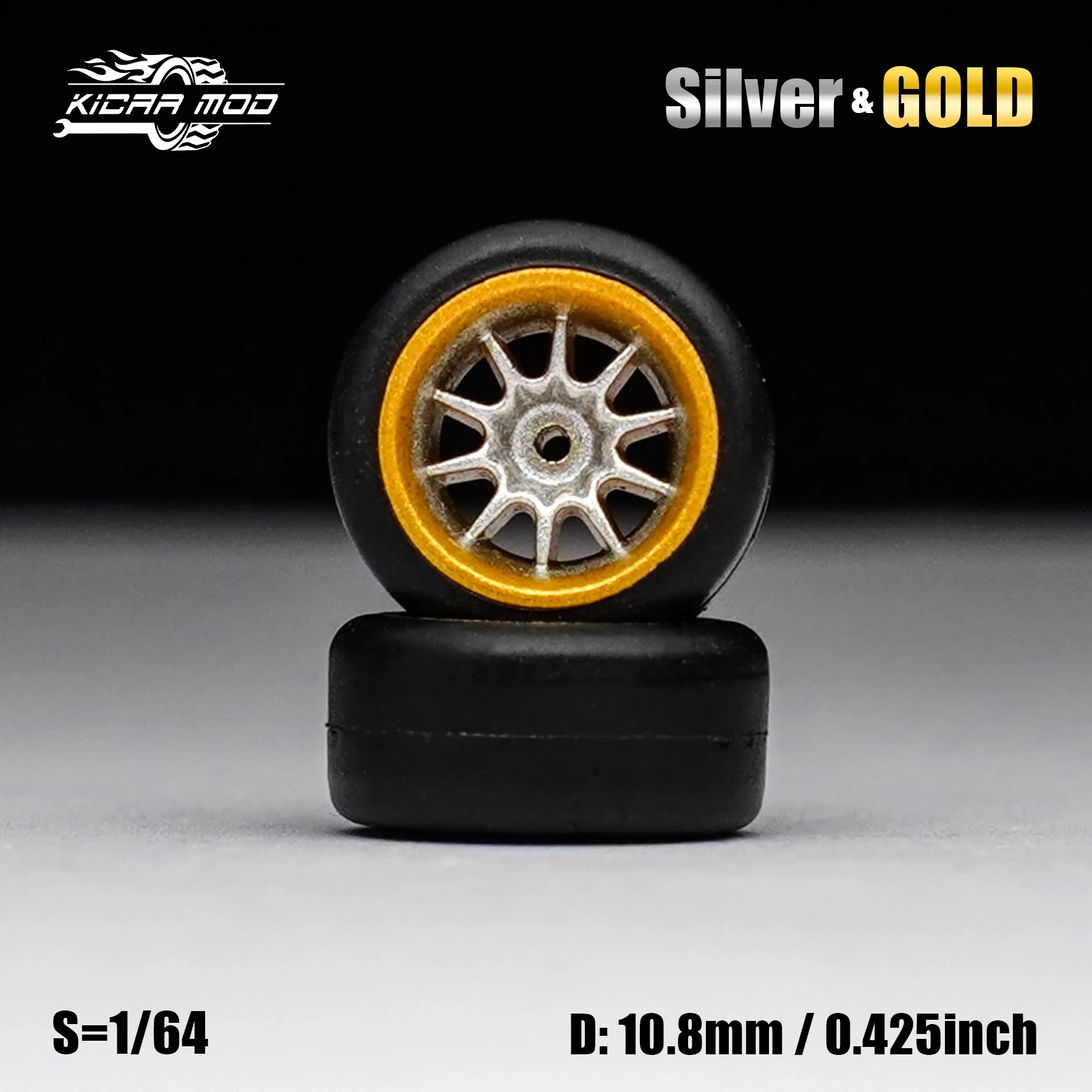 1/64 Modellauto Gold- und Silberräder mit festen Gummireifen, inklusive Nieten für die Nachrüstung von Diecast-Modellteilen für MINIGT.