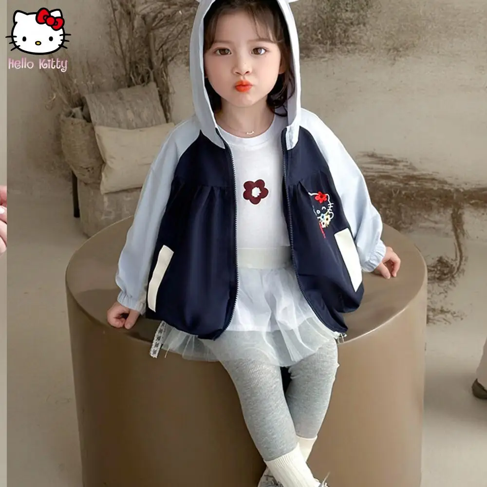 جديد 2025 سترة سانريو هالو كيتي للفتيات للأطفال لربيع وخريف مع قلنسوة وسحاب أنيمي كارتون موضة غير رسمية مطرزة كاواي #4