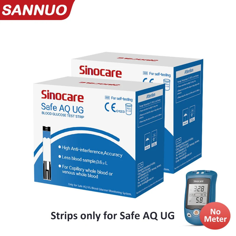 [50PCS/100PCS] Sinocare Blood Glucose Test Strips for Safe AQ UG only