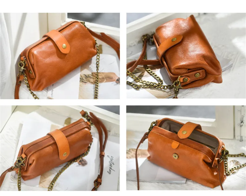 Weekend outdoor designers handmade genuine leather women's small crossbody bag cow leather multifunctional chain shoulder bag