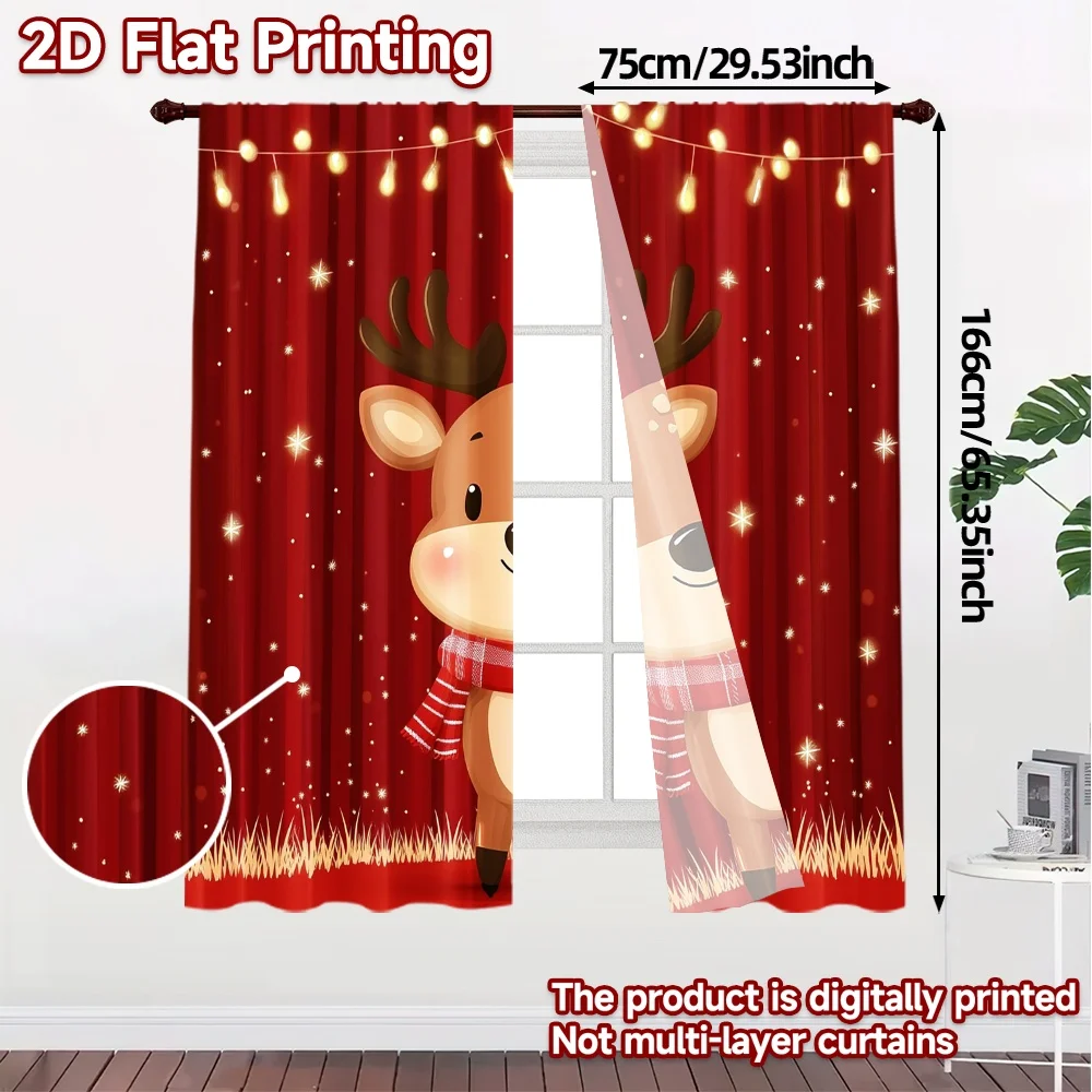 2pcs,Curtains Cute Christmas Reindeer Scarf Popular Popular Curtain Versatile Durable Polyester Curtains Holiday Suitable for
