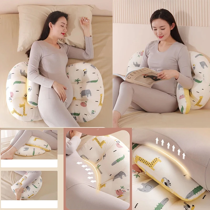 Pillow for Pregnant Women Multifunctional Cartoon Pattern Waist Abdominal Support U-Shaped Cushion Pregnant Side Lumbar Pillow