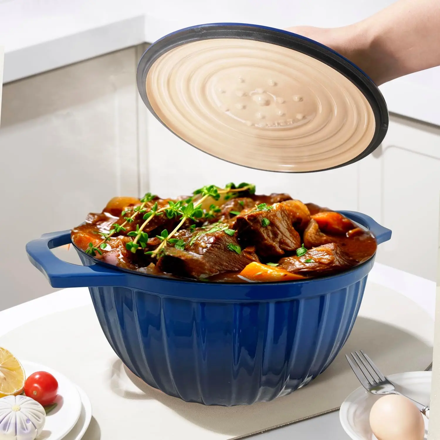 5 Quart Cast Iron Dutch Oven Pot with Lid, enameled cast iron pot, blue dutch oven, porcelain cast iron dutch oven, pot with lid