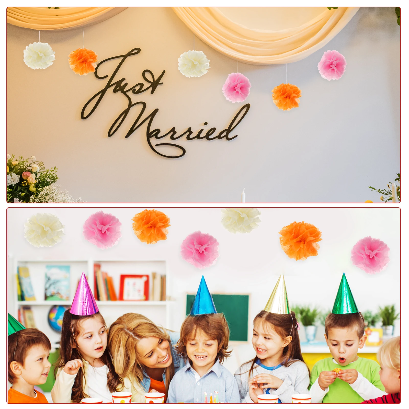 

15Pcs Paper Pom Poms Tissue Flowers Elegant Wedding Birthday Party Decor DIY Colorful Hanging Balls Pom Paper Flowers