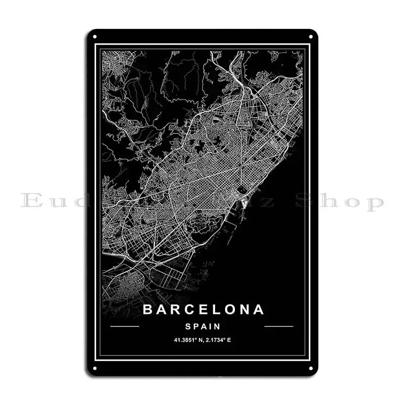 Barcelona City Map Metal Sign Classic Vintage Printed Mural Funny Tin Sign Poster