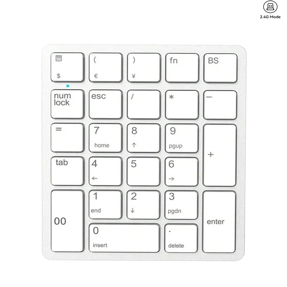 Teclado numérico inalámbrico portátil de 2,4G con símbolo de moneda, teclado numérico de contabilidad financiera recargable de 26 teclas para PC/portátil