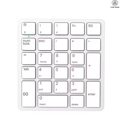 Portable 2.4G Wireless Number Keyboard With Currency Symbol,Rechargeable 26Key Financial Accounting Numeric Keypad for PC/Laptop