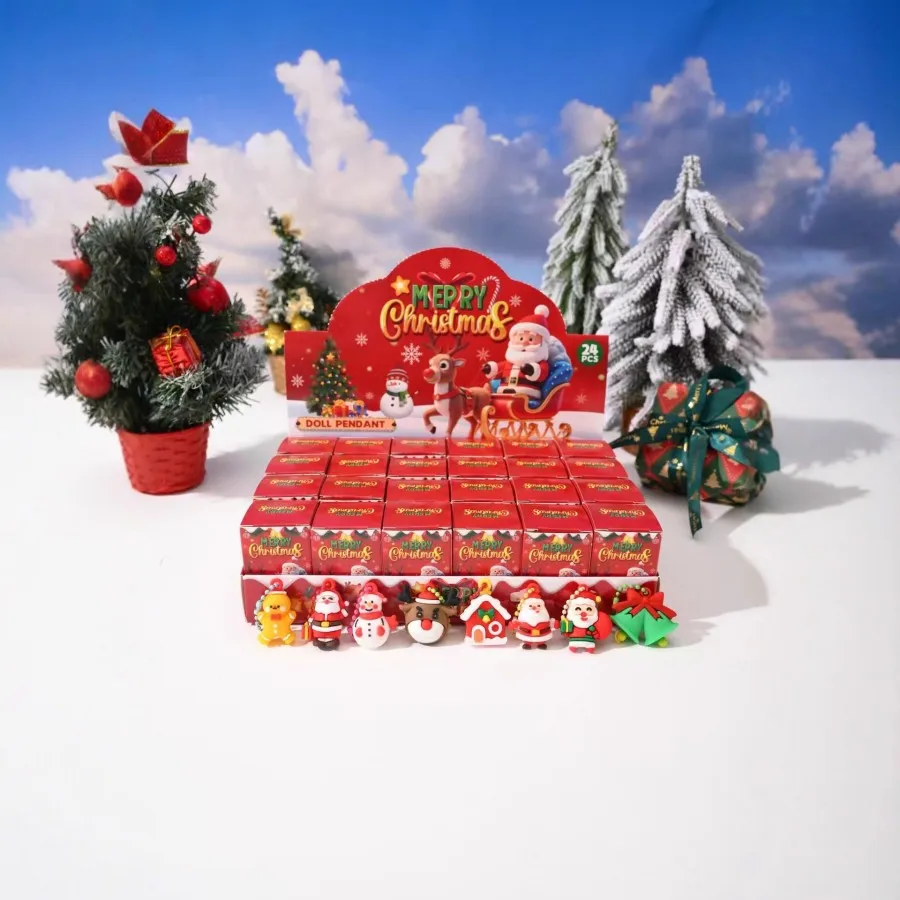 @24Pcs New Christmas Party Blind Box Doll Bead Chain Pendant Keychain Exquisite Toys Cute Pendant Surprise Christmas Gift