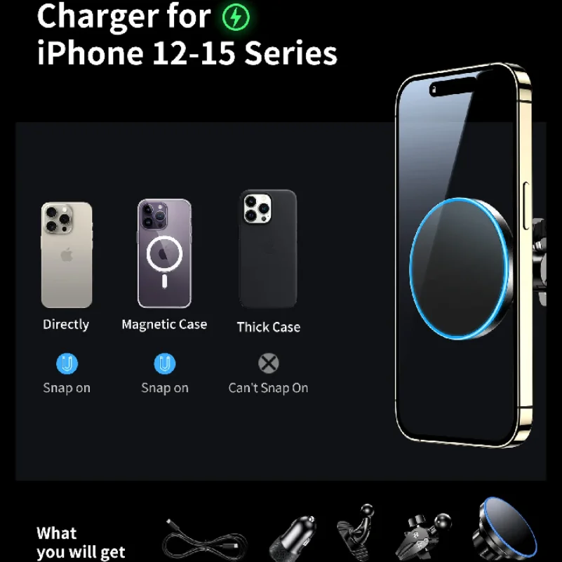 for MagSafe Car Mount Charger, 15W Magnetic Wireless Car Charger,Universal Car Wireless Charger Mount for iPhone 17/16/15/14/13