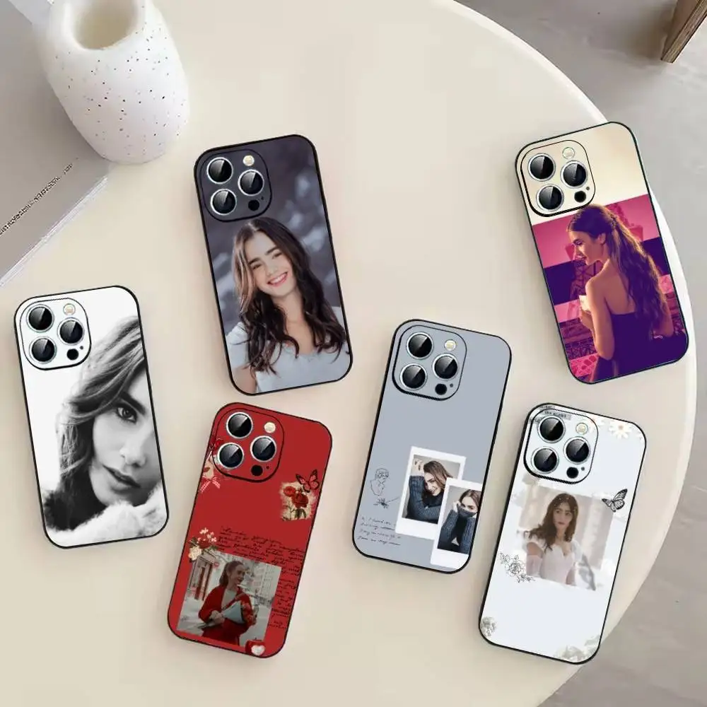 Capa de Silicone Macia L-Lily Collins para iPhone 17 16 15 14 13 12 11 X XR Plus Pro Max Plus
