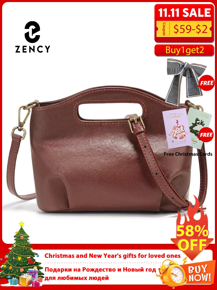 

Zency Women's Vegetable-tanned Leather Bag Simple Vintage Shoulder Handbag Small Design Crossbody Bags for Ladies 2025 New
