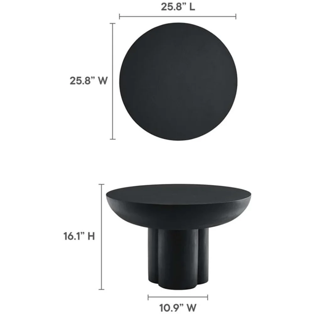 EEI-6760-BLK Caspian Round Concrete Coffee Table, Black