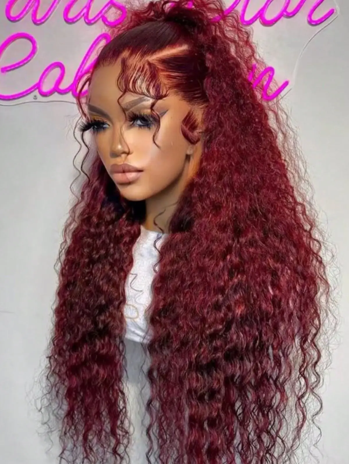 Deep Curly 13x4 Transparent Lace Frontal Wig Burgundy Color Human Hair Wig Pre-Plucking Brazilian 13x6 Lace Front Wig For Women