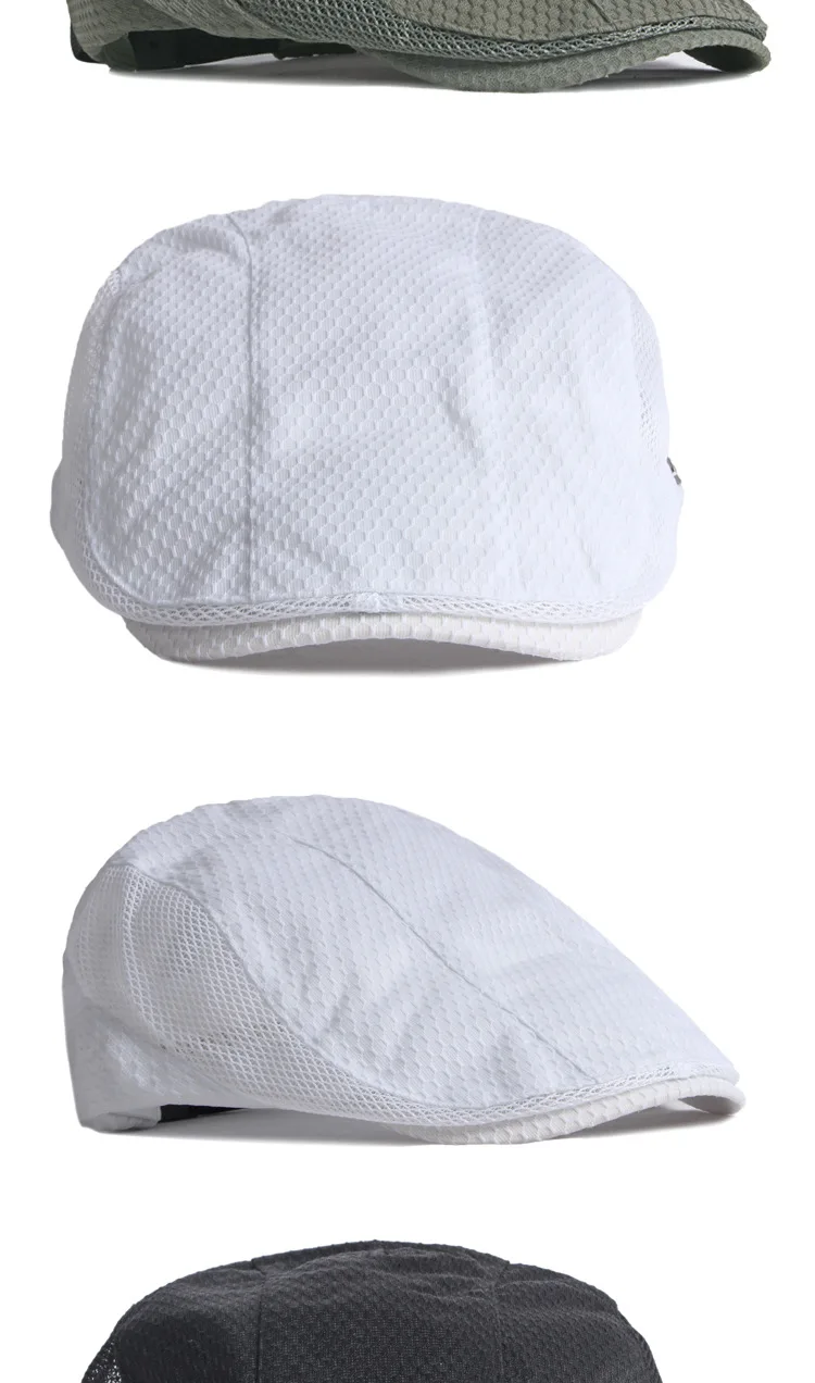 Männer Frauen Atmungsaktive Mesh Sommer Hut Zeitungsjunge Baskenmütze Ivy Cap Cabbie Flache Kappe Einstellbar Vintage Stil – Detail 8