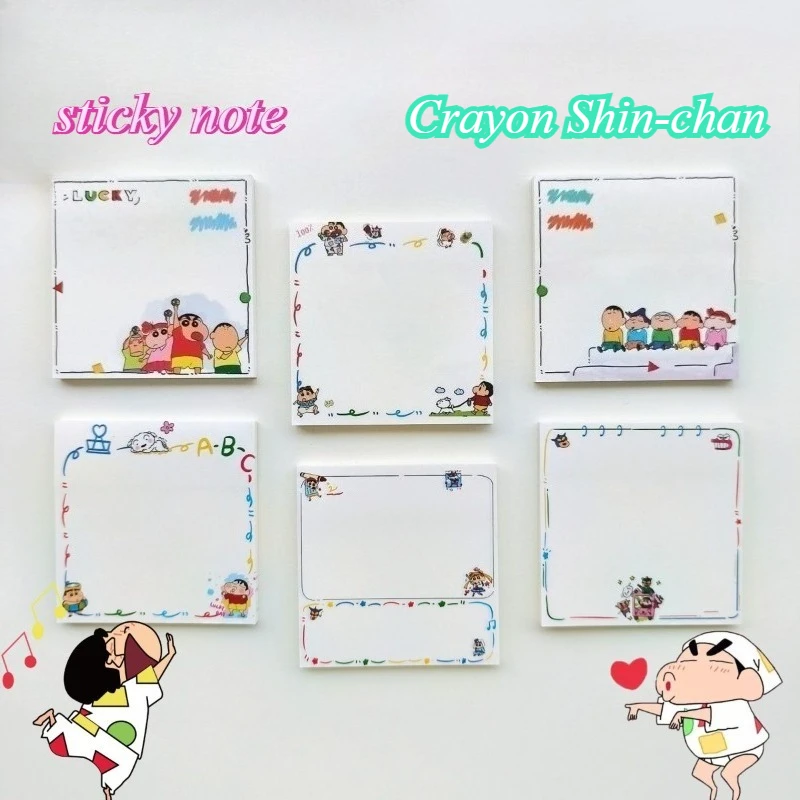 Bloc-notes adhésif mignon Crayon Shin-chan, carnet de messages pour étudiants, déchirable avec adhésif, articles d'anime, vente en gros