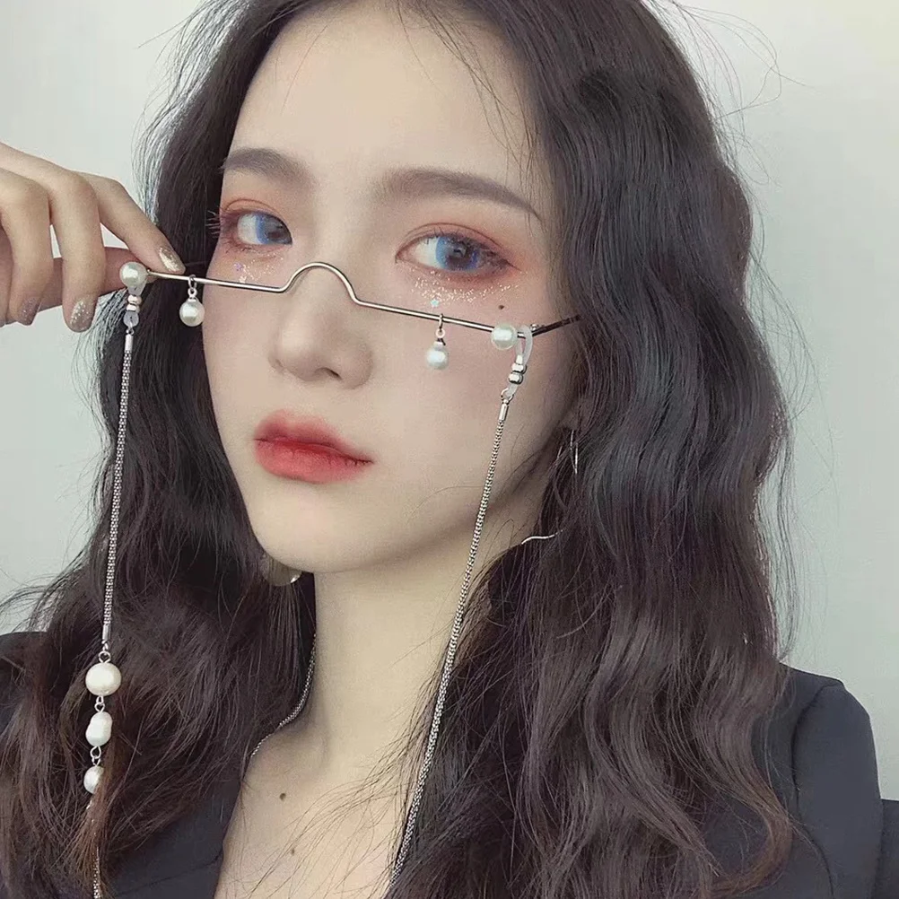 

1Pcs Pearl Decor No Lens Glasses Frame Stylish Metal Eyeglasses Photo Props for Party Festival Cosplay Stage Performance