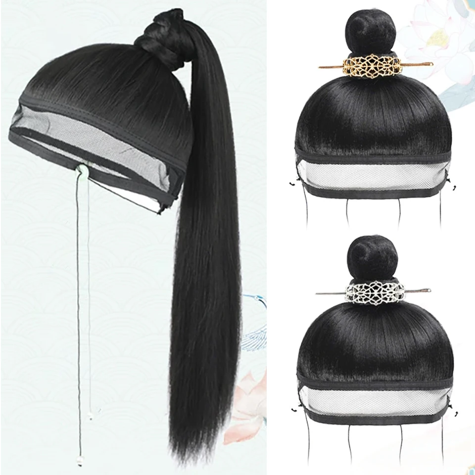 Cosplay Headdress Hanfu Hat Black Hanfu Men Warrior Cosplay Hair Products Ming Dynasty Ancient History Ninjas Synthetic Hair