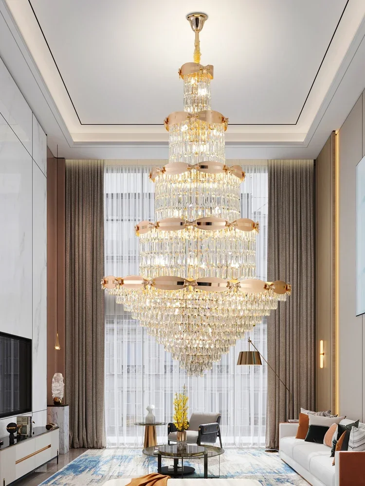 Villa large living room duplex high floor chandelier new senior sense new Chinese style empty crystal chandelier