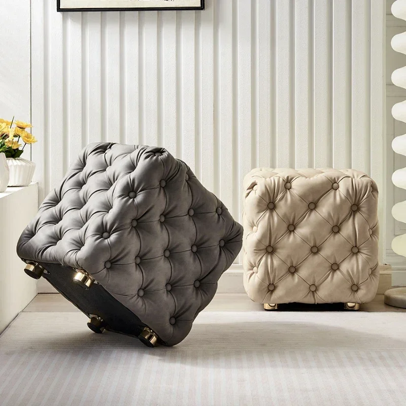 Light Luxury Pull Buckle Step Stool Modern Flannelette Hallway Ottoman Versatile and Practical Shoe Bench Chic Home Furniture
