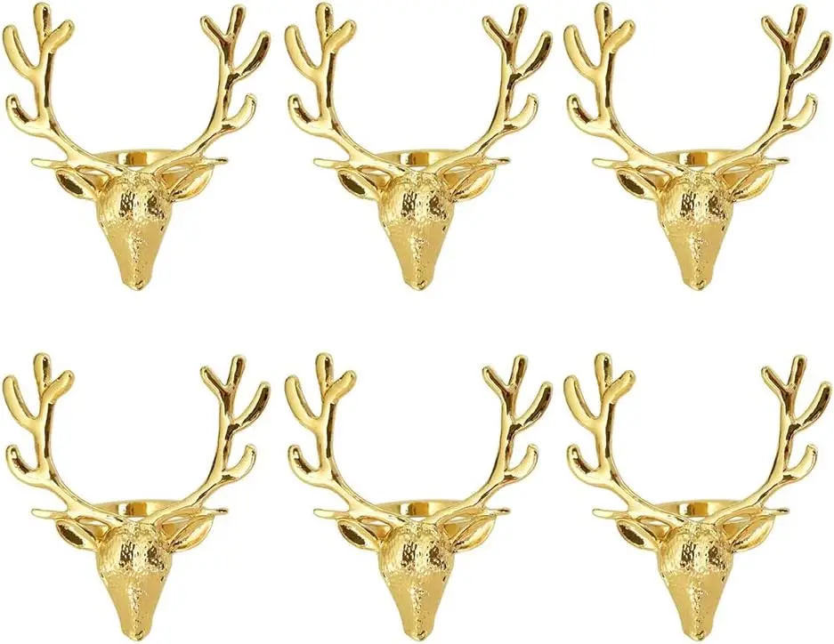 

6 Pcs Gold Deer for Head Shape Napkin Rings Christmas Party Dinner Table Decor Wedding Dinner Hand Towel Holder Napkin Buckl