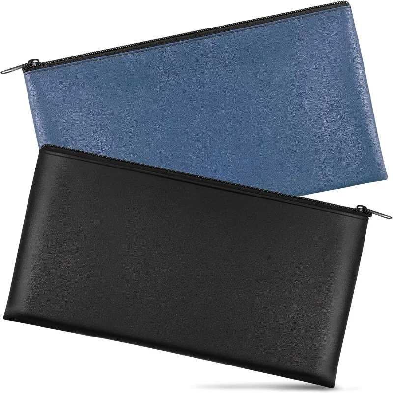 2 Pcs PU Zipper Money Pouch For Cash Bank Book Money Cash Coins Cosmetics Tickets Tools Office Desktop Organization Tools Gift