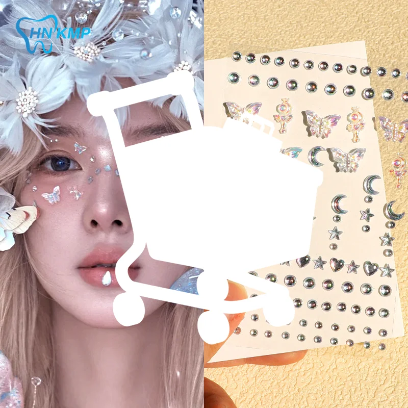 

1 шт., наклейка с бриллиантами и жемчугом для лица, 3D красочная татуировка со стразами, наклейки для теней для век, фо фестиваль, макияж для ногтей, тела, блестящий декор