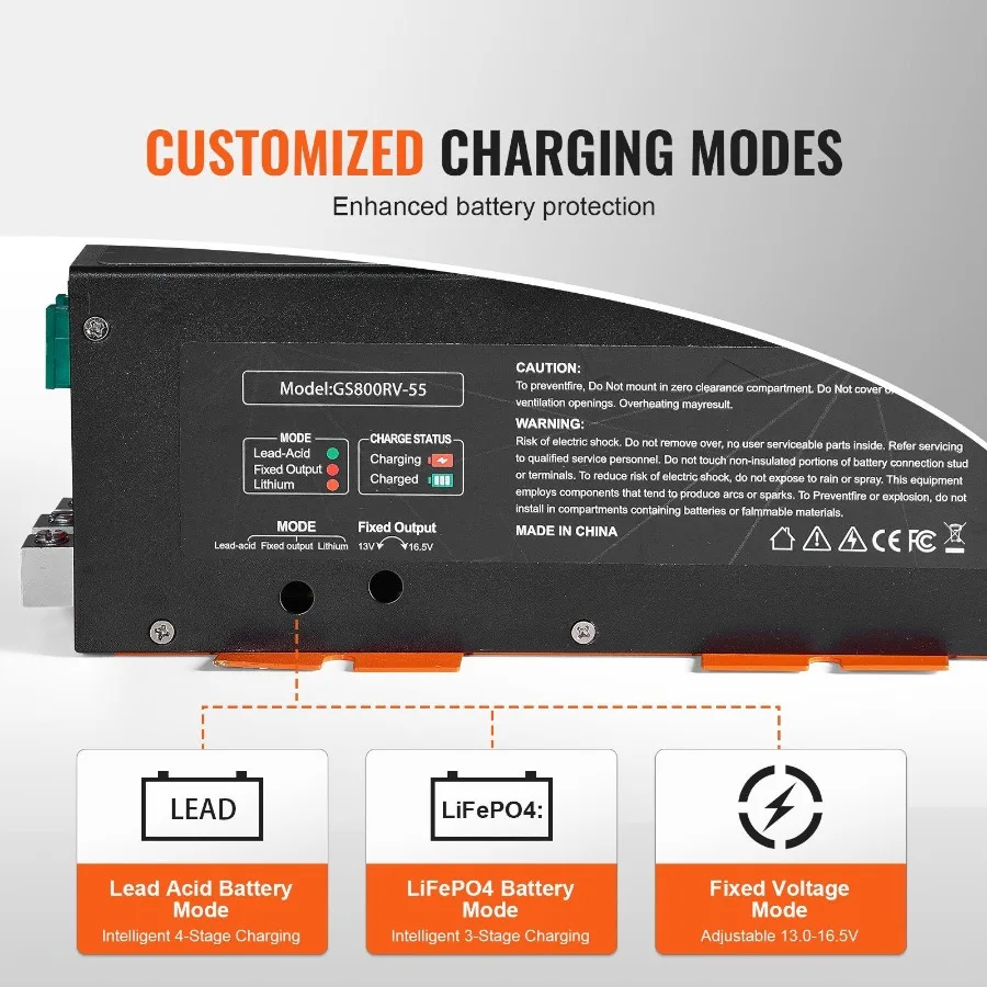 محول RV 55 أمبير 110 فولت تيار متردد إلى 12 فولت تيار مستمر RV شاحن بطارية محول الطاقة