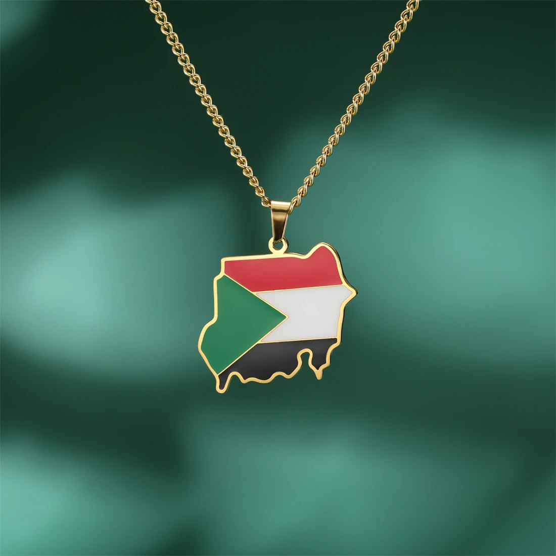 EUEAVAN The Republic of Sudan Map Pendant Necklaces Stainless Steel Silver Gold Color North Sudanese Flag Ethnic Jewelry Gifts