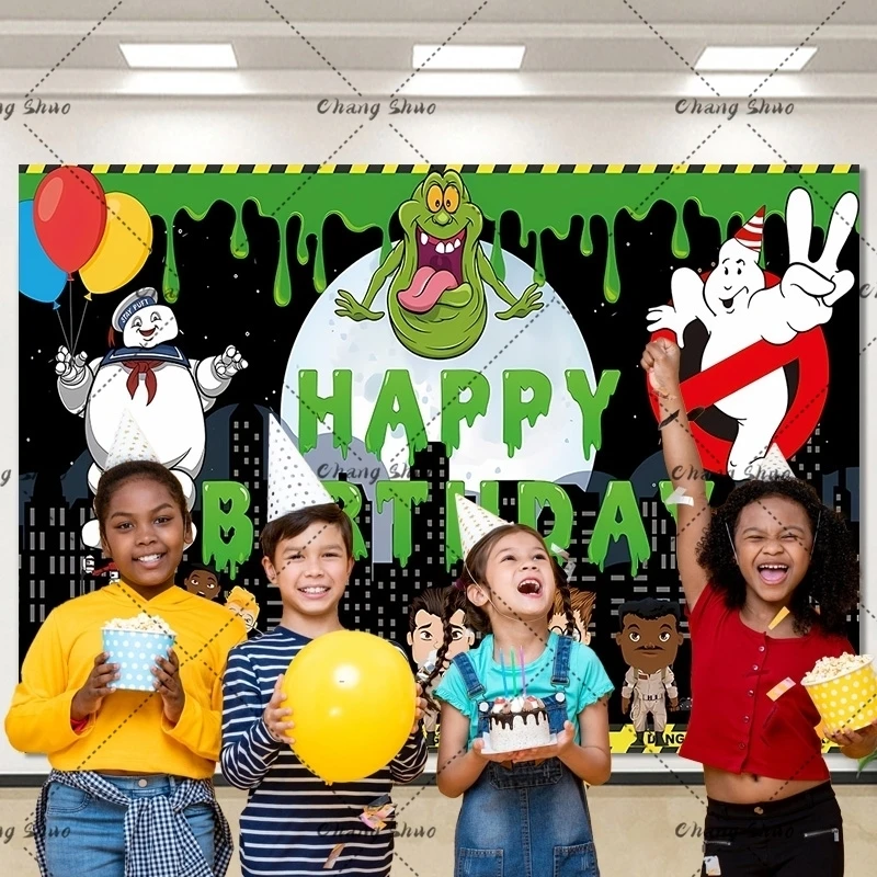 PatyBar Ghostbusters Photography Backdrop Birthday Party Halloween Background Black White Vinyl Polyester Photo Banner Props