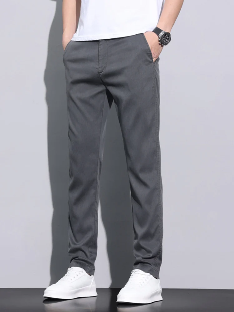 Brand Men Pants Soft Stretch Lyocell Fabric Summer Clothes Casual Pants Thin Elastic Waist Business Slim Trousers Male