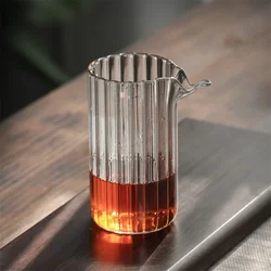 Japanese 220ml Vertical Stripe Heat Resistant Glass Fair Cup Tea Pitcher Eagle Mouth Kung Fu Chahai Justice Cup Tea Set