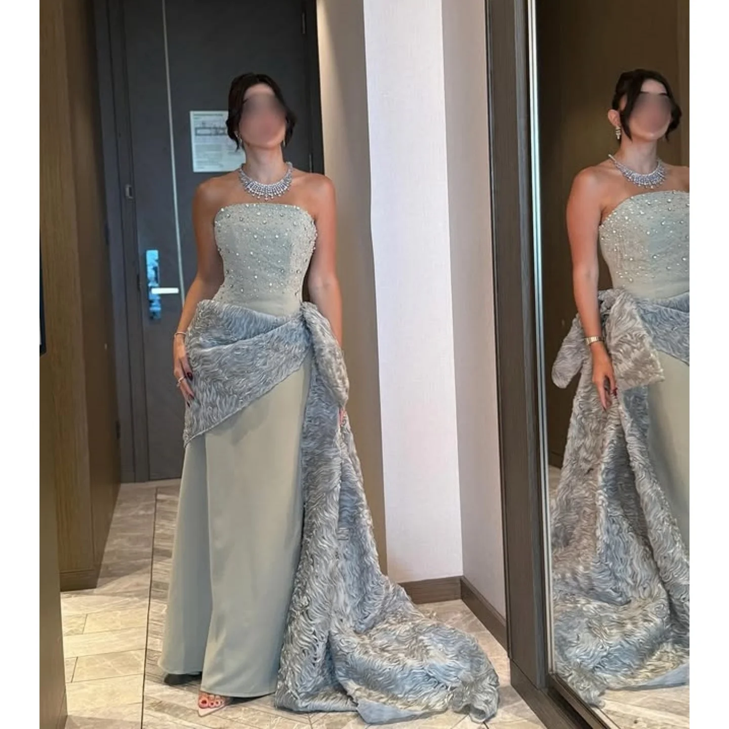 Fashion Strapless Evening Dress vestidos de noiva Sequins Beaded Prom Dresses Rhinestone Mermaid Wedding Dress Customized