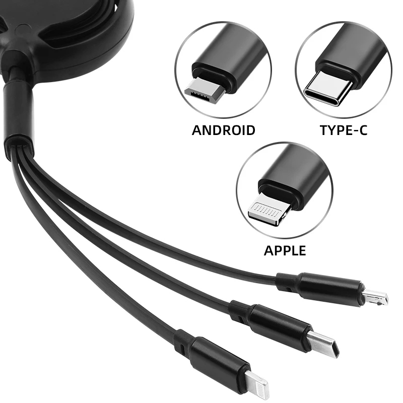Cable USB 3 en 1 para coche, Cable de carga rápida Micro USB tipo C para Mitsubishi Pajero Sport Outlander ASX Lancer