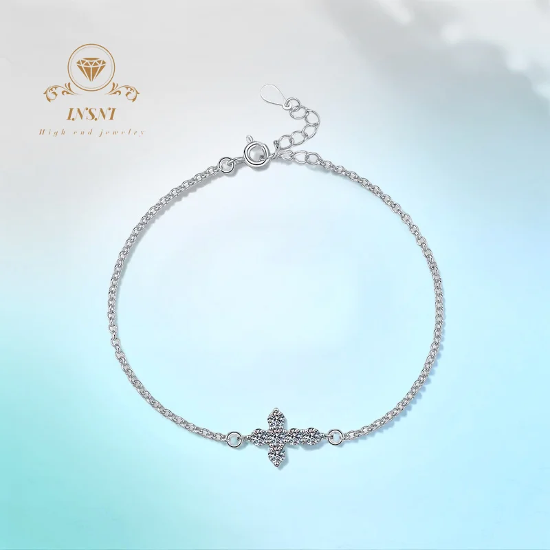 

1 карат D цвет муассанит S925 серебряный регулируемый браслет с крестом GBA сертифицированный минималистичный женский модный аксессуар подарок для женщин