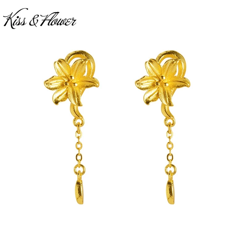 

KISS&FLOWER Gold Flower Tassel Drop Earrings For Women Wedding Party Birthday Christmas Bride Mother Girlfriend Lady Gifts ER443