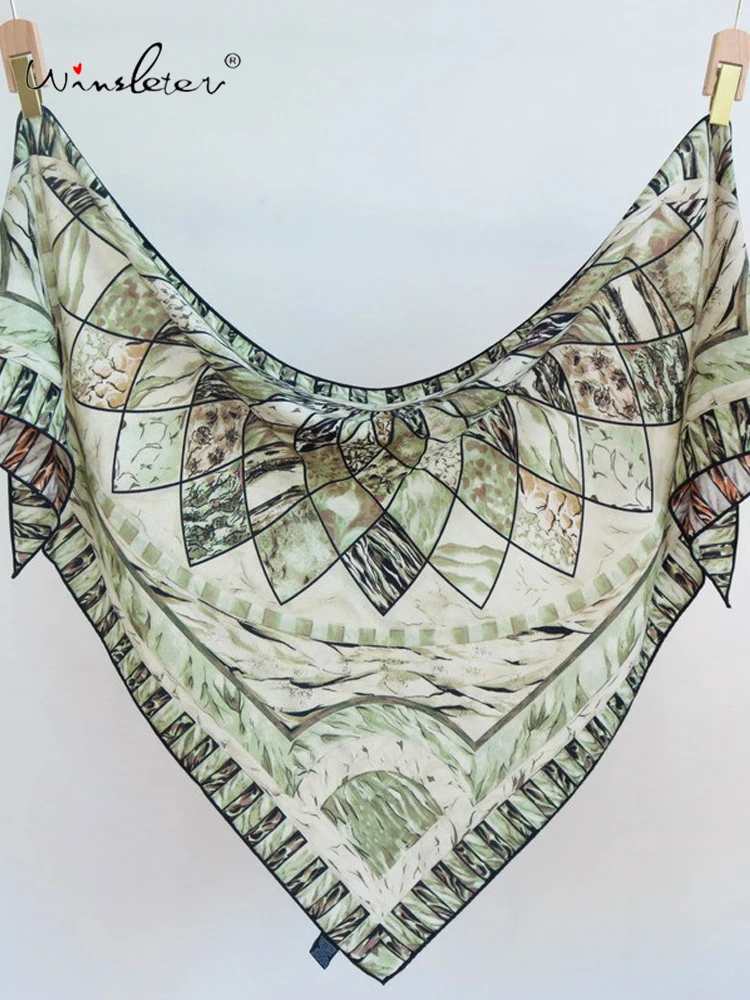 

Winsleter-Women 30%Silk 70%Wool Elegant Scarf, 125*125*190CM Double Sided Print, Mom Gifts Casual Scarves, 2025 Autumn A58841CC