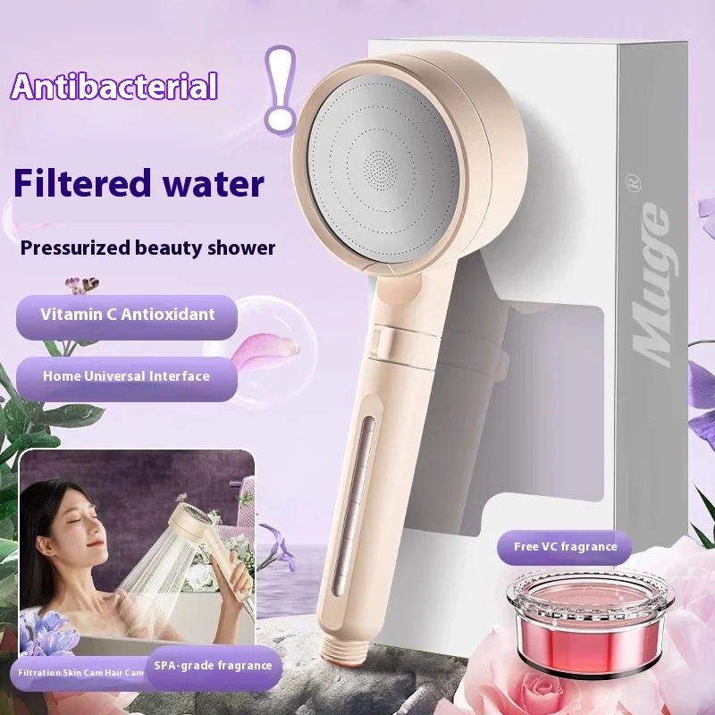 

Filter showerhead, pressurized showerhead, skin cleansing fragrance, chlorine removal, beauty care, hair care, bathing device