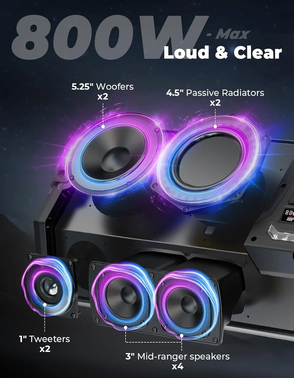 KEMIMOTO UTV 800w Deep Bass Bluetooth Speaker FM Radio System Compatible with Polaris RZR Ranger for Can-Am Maverick for CFMOTO view 3