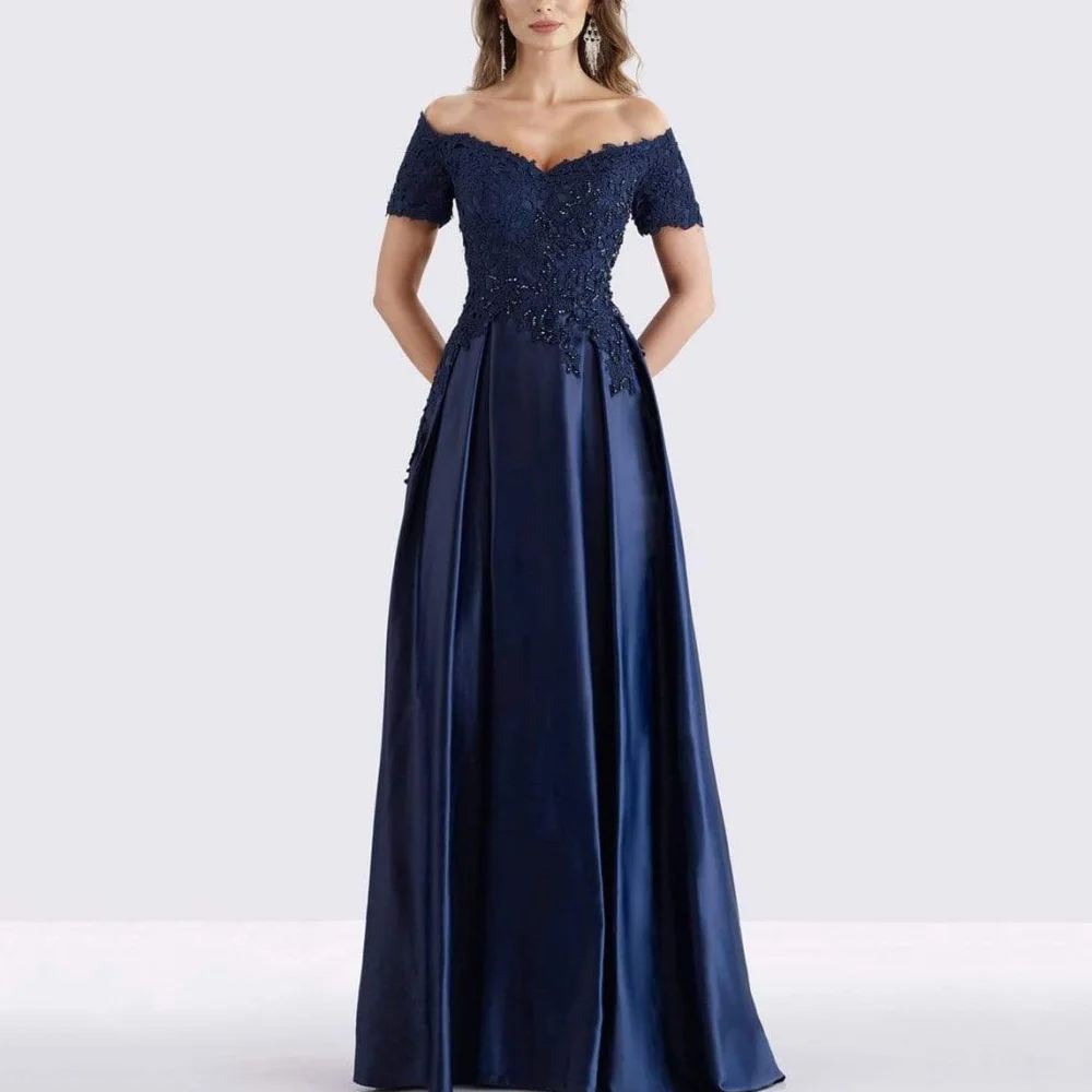 

Customized Vintage Elegant A Line Formal Occasion Dress Off Shoulder Wedding Party Gowns Applique Lace Mother Dress For Wedding