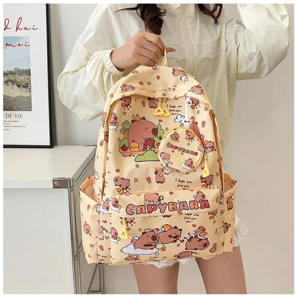 Multi-Compartment Capybara Backpack Waterproof Large Capacity Children's Shoulder Bag Multi Functional with Small Bag