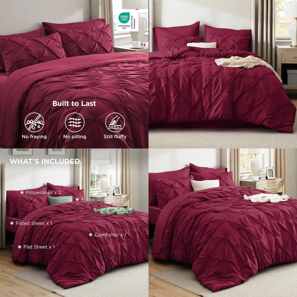 

Queen Size Bedding Set - 7-Piece Pintuck Comforter with Sheets, Pillowcases, and Shams for Family