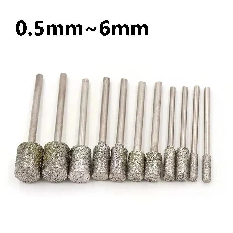 10~100Pcs Cylinder Diamond Grinding Head 0.5/8/1/1.2/1.5/2/ 2.5/3/4/5/6mm 2.35mm Shank for Dremel Rotary Stone Gemstone Carving