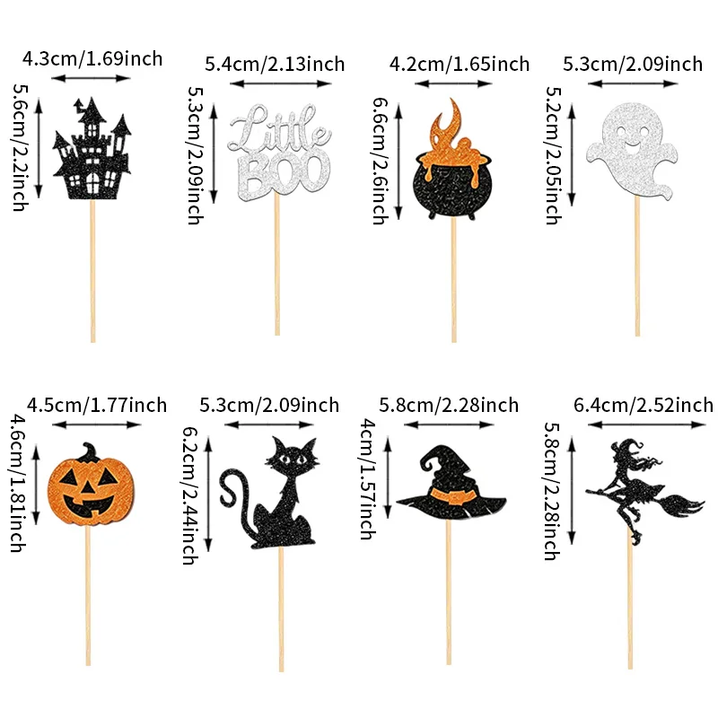 YOMDID 24Pcs Halloween Cupcake Toppers Glitter Cat Castle Boo Ghost Witch Hat Cake Toppers Picks Holiday Halloween Decorations view 6