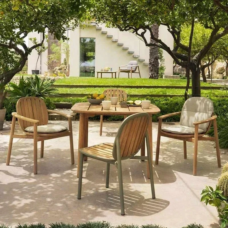 

For Outdoor Teak Garden Chairs Courtyard Villa Waterproof Sun-proof Dining Chairs Simple Leisure Balcony Outdoor Backrest Armcha