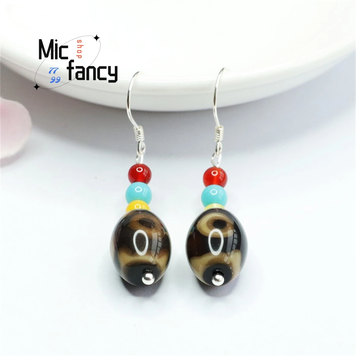 

Natural S925 Silver Inlaid Three-eye Tianzhu Ear Hook Earring Simple Generous Personality Charm Fashion Fine Jewelry Luxury Gift